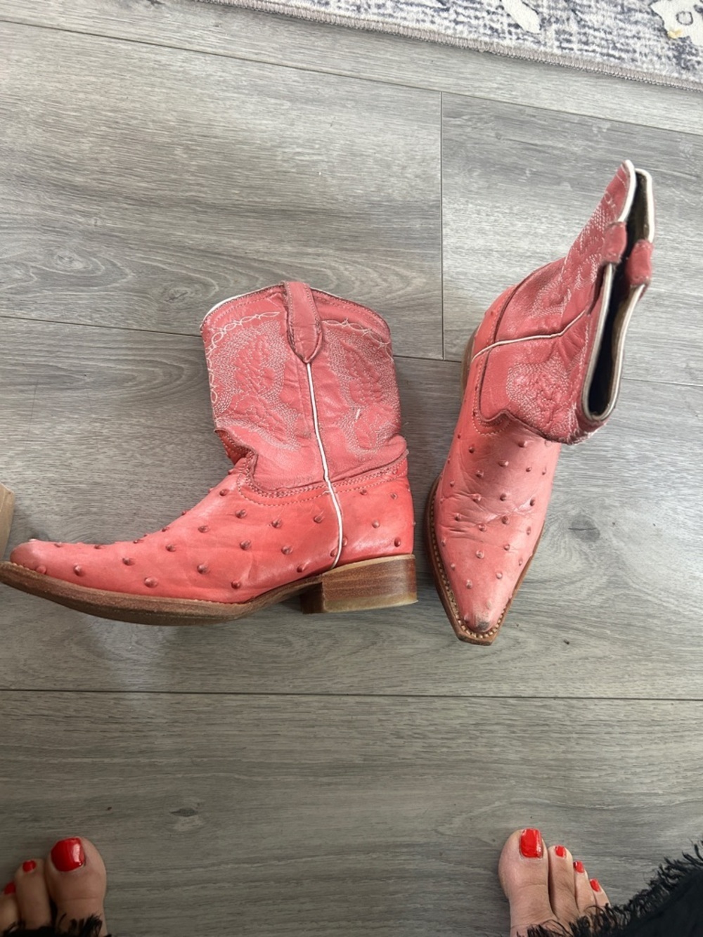 JAR Boots Pink Ostrich Quill Leather Cowboy Boots Size 12.5 Mexico
